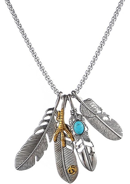 Vintage Gümüş Renk Tüy Kartal Pençesi Kolye Kolye Erkek Kadın Için Paslanmaz Çelik El Yapımı Çift Kolye Eğilim Parti Hediyeler Yaprak Plaj Takı (Yurt Dışından)