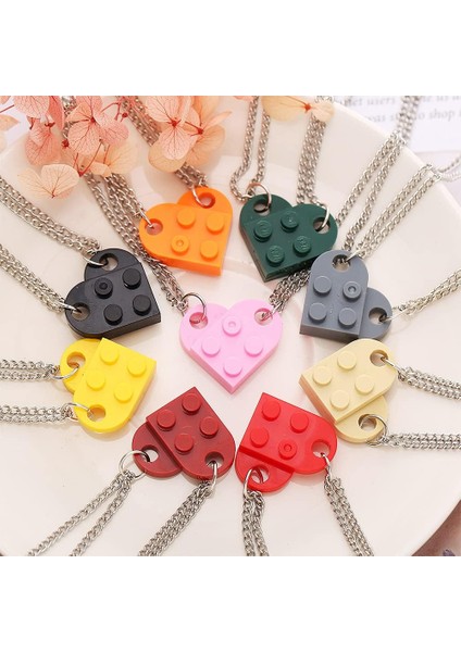 Çiftler Arkadaşlar Besties Için Kalp Şeklinde Tuğla Kolye, Kalp Kolye 2 Parça Tuğla Kolye LEGO ile Uyumlu Kadın Erkek Anıt Takı Için Elements (Yurt Dışından)