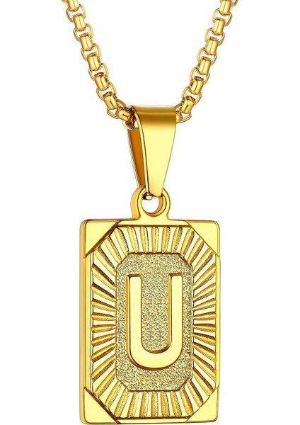 Unisex Az Ilk Kolye Erkek Bayan Çift Isim Bildirimi Büyük Harf Etiketi Charm Kolye Sarı Altın/paslanmaz Çelik/siyah Ton, Gönderme Kutusu Zinciri 22 Inç, Hediye Paketi (Yurt Dışından)