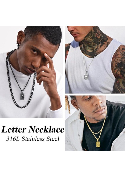 Unisex Az Ilk Kolye Erkek Bayan Çift Isim Bildirimi Büyük Harf Etiketi Charm Kolye Sarı Altın/paslanmaz Çelik/siyah Ton, Gönderme Kutusu Zinciri 22 Inç, Hediye Paketi (Yurt Dışından) fiyatları