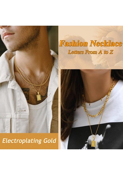 Unisex Az Ilk Kolye Erkek Bayan Çift Isim Bildirimi Büyük Harf Etiketi Charm Kolye Sarı Altın/paslanmaz Çelik/siyah Ton, Gönderme Kutusu Zinciri 22 Inç, Hediye Paketi (Yurt Dışından) modelleri