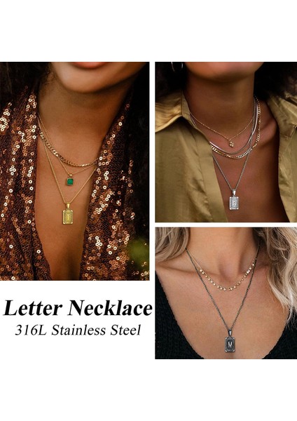 Unisex Az Ilk Kolye Erkek Bayan Çift Isim Bildirimi Büyük Harf Etiketi Charm Kolye Sarı Altın/paslanmaz Çelik/siyah Ton, Gönderme Kutusu Zinciri 22 Inç, Hediye Paketi (Yurt Dışından) fırsatları