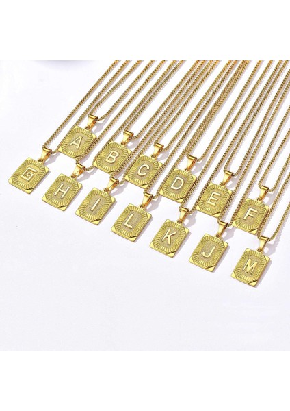 Unisex Az Ilk Kolye Erkek Bayan Çift Isim Bildirimi Büyük Harf Etiketi Charm Kolye Sarı Altın/paslanmaz Çelik/siyah Ton, Gönderme Kutusu Zinciri 22 Inç, Hediye Paketi (Yurt Dışından) indirimleri