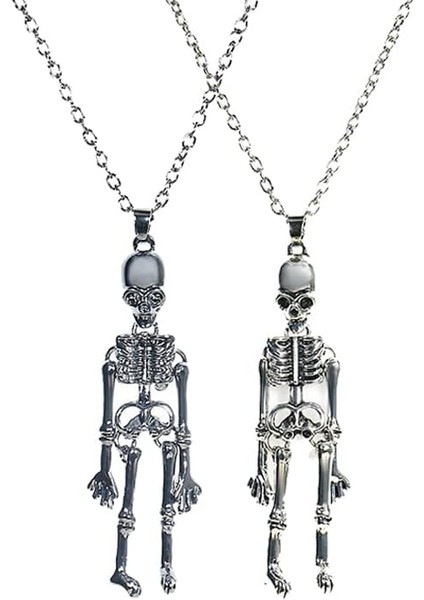 Erkekler Kadınlar Için 2 Adet Kafatası Kolye, Punk İsteklett Kafatası Kolye Dostluk Çift Kolye Cadılar Bayramı Partisi Gotik Takı Hediyeler - Altın ve Gümüş (Yurt Dışından)
