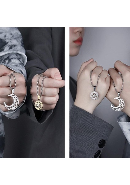 Çiftler Için Ay ve Güneş Kolyesi Kız Kardeş Seti Eşleşen Gümüş Siyah Altın Zarif Dostluk Kolyesi 2 Için Ay ve Güneş Kolye Paslanmaz Çelik Takı En Iyi Arkadaşlar Için (Yurt Dışından) modelleri