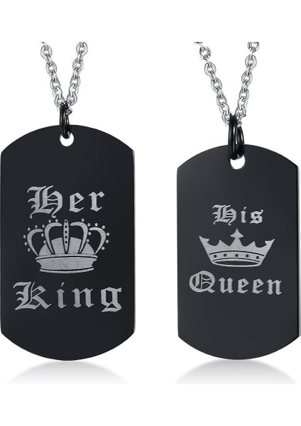 Her King His Queen Old English Handstamp Paslanmaz Çelik Çift Köpek Künyesi Askeri Ordu Kolye Kolye, Gümüş/siyah (Yurt Dışından)