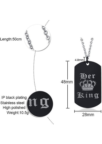 Her King His Queen Old English Handstamp Paslanmaz Çelik Çift Köpek Künyesi Askeri Ordu Kolye Kolye, Gümüş/siyah (Yurt Dışından) fiyatları