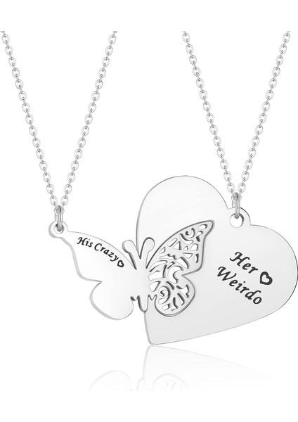 Çiftler Için Eşleşen Kolyeler, Çılgın ve Tuhaf Kelebeği Kalp Eşleşen Kolye Seti Erkek Arkadaş Kız Arkadaş Karı Koca Için Yıldönümü Sevgililer Günü Hediyeleri, Gümüş (Yurt Dışından)