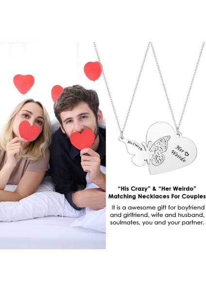 Çiftler Için Eşleşen Kolyeler, Çılgın ve Tuhaf Kelebeği Kalp Eşleşen Kolye Seti Erkek Arkadaş Kız Arkadaş Karı Koca Için Yıldönümü Sevgililer Günü Hediyeleri, Gümüş (Yurt Dışından) modelleri