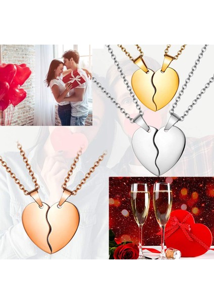 Kırık Kalp Kolye Kadın Erkek 316L Paslanmaz Çelik Best Friend Bff Foever Kolye 18K Altın / Gül Altın Kaplama Iki Yarım Kalp Kolye Lover Çiftler Takı SP0034 (Yurt Dışından)