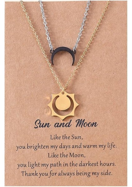 Güneş Ay Çift Kolye Paslanmaz Çelik Charm Güneş ve Ay Best Friend Kolye Kolye Kadın Erkek Sevgililer Günü Takı Için (Yurt Dışından)
