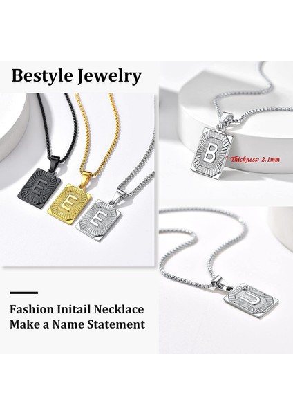 Unisex Az Ilk Kolye Erkek Bayan Çift Isim Bildirimi Büyük Harf Etiketi Charm Kolye Sarı Altın/paslanmaz Çelik/siyah Ton, Gönderme Kutusu Zinciri 22 Inç, Hediye Paketi (Yurt Dışından) indirimleri