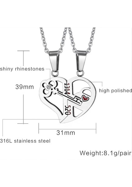 His&hers Paslanmaz Çelik Aşkın Anahtarı Uyumlu Çiftler Için Kalbin Yarısı 520 Uçlu Kolye (Yurt Dışından) modelleri