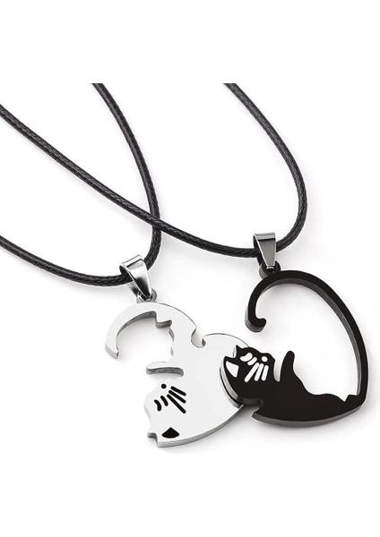 Kedi Yin Yang Kolye 2 Adet Kedi Paslanmaz Çelik Bulmaca Kolye Bff Deri Kordon Kolye Takı Severler Için Hediyeler Çiftler (Yurt Dışından) modelleri