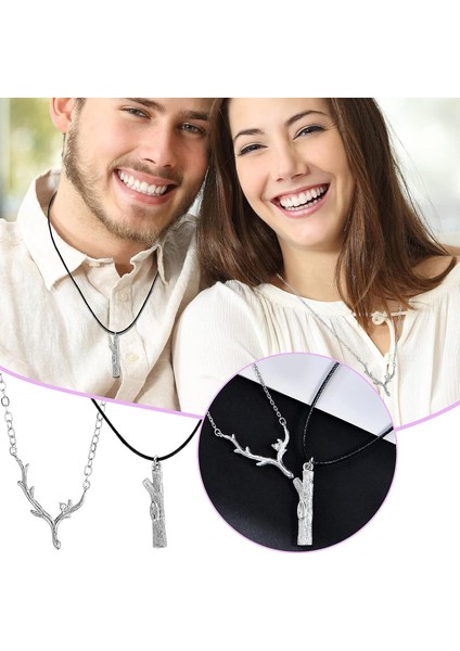 Gümüş Şube Kolye Kadın Erkek Bayan Çift Dostluk Eşleştirme Fırçalanmış Metal Ağaç Dalı Kolye Çift Kolye O'nun ve Onun Için (Yurt Dışından) fiyatları