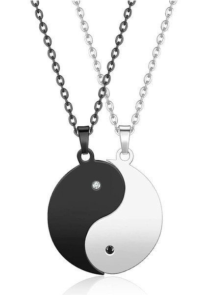 Adet Yin Yang Bff Çift Kolye Kolye Kadın Erkek Yuvarlak Siyah Beyaz Paslanmaz Çelik Eşleştirme Bulmaca Tai Chi Kolye Bestfriend Kız Arkadaşı Erkek Arkadaşı Hediye (Yurt Dışından)