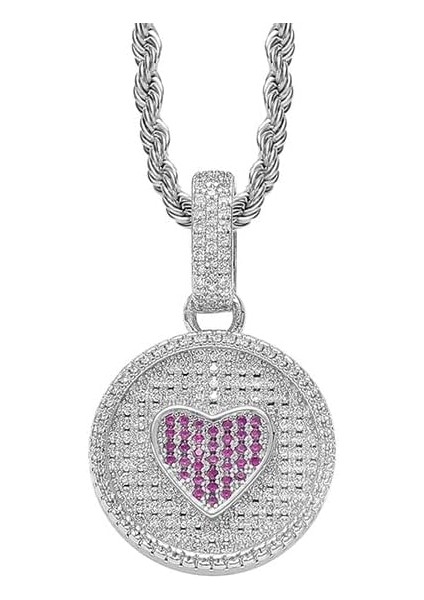 Hip Hop Cz Taş Kaplamalı Buzlu Out Kalp Desen Güneş Ay Kolye Kolye Erkekler Kadınlar Için Çift Severler Rapçi Takı (Yurt Dışından)