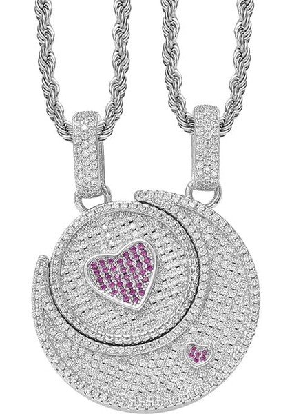 Hip Hop Cz Taş Kaplamalı Buzlu Out Kalp Desen Güneş Ay Kolye Kolye Erkekler Kadınlar Için Çift Severler Rapçi Takı (Yurt Dışından) fiyatları