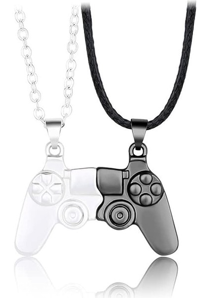 Mıknatıs Oyun Denetleyicisi Kolye Çift Bff Best Friend Hip Hop Eşleştirme Kolye Manyetik Çift Kolye-Gümüş ve Siyah (Yurt Dışından)