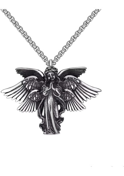 Vintage Koyu Kanatlı Seraph Melek Kolye Kolye Dini Paslanmaz Çelik Çift Kolye Inanç Takı Hediye Erkekler Kadınlar Için Gilrs Erkek Gençler, Boyut L/s, 24 Inç Zincir (Yurt Dışından)