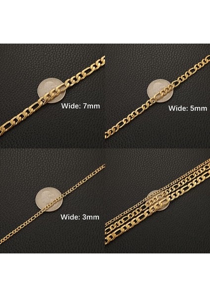 Erkek Kadın 24 Ayar Gerçek Altın Kaplama Figaro Zincir Paslanmaz Çelik Kolye, Geniş 3mm 5mm 7mm 9mm (Yurt Dışından) modelleri