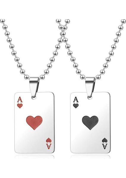 2 Adet Punk Paslanmaz Çelik Tıknaz Boncuklu Zincir Oyun Kartı Poker Etiketi Kolye Kolye Seti Kadın Erkek Kız Erkek Çift Genç Şanslı Kaya Maça Ası Kolye Hip Hop Serin Unisex Takı Hediye (Yurt Dışından)