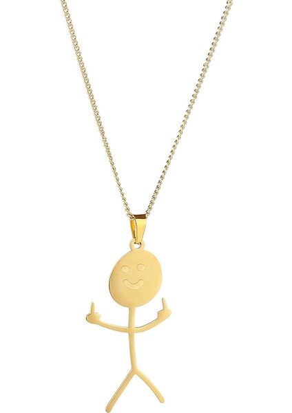 Komik Doodle Kolye Kişiselleştirilmiş Gülen Orta Parmak Kolye Kolye Benzersiz El Yapımı Paslanmaz Çelik Kolye Erkekler Kadınlar Için Uzun Mesafe Dostluk Takı Hediye (Yurt Dışından)