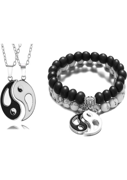 Yin Yang Kolye Bilezik Kadın Erkek Eşleşen Siyah Beyaz Disk Tai Chi Kolye Çiftler Için Kızlar Dostluk Bff Bilezikler Kolye Takı Seti (Yurt Dışından)