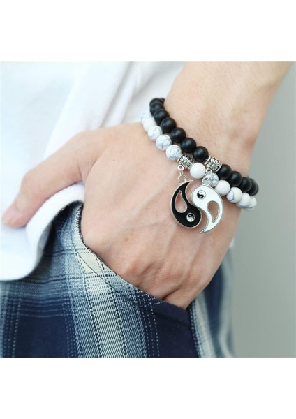 Yin Yang Kolye Bilezik Kadın Erkek Eşleşen Siyah Beyaz Disk Tai Chi Kolye Çiftler Için Kızlar Dostluk Bff Bilezikler Kolye Takı Seti (Yurt Dışından) fiyatları