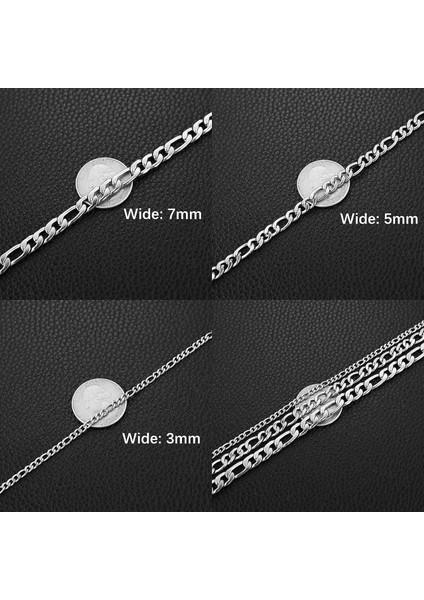 Erkek Kadın 24 Ayar Gerçek Altın Kaplama Figaro Zincir Paslanmaz Çelik Kolye, Geniş 3mm 5mm 7mm 9mm (Yurt Dışından) modelleri