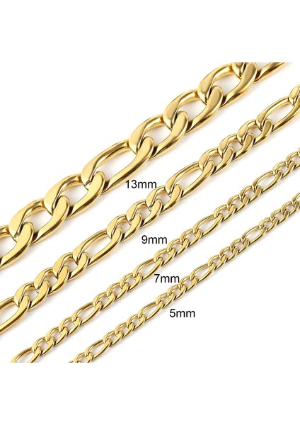 Erkek Kadın 24 Ayar Gerçek Altın Kaplama Figaro Zincir Paslanmaz Çelik Kolye, Geniş 3mm 5mm 7mm 9mm (Yurt Dışından) fırsatları