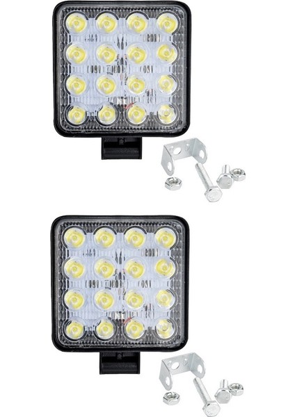 (2 Adet) 16 LED Kare Off Road Sis Farı Çalışma Lambası Beyaz ( 12V - 24V Uyumlu)