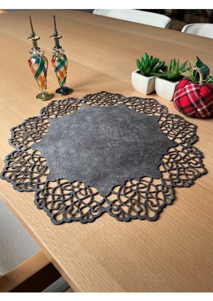 Koyu Gri Süet Kumaş Yuvarlak Amerikan Servis Takımı Supla 6'Lı 35 x 35 cm