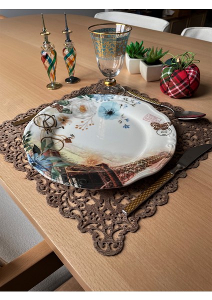 Sütlü Kahverengi Süet Kumaş Kare Amerikan Servis Takımı Supla 6'Lı 35 x 35 cm fiyatları