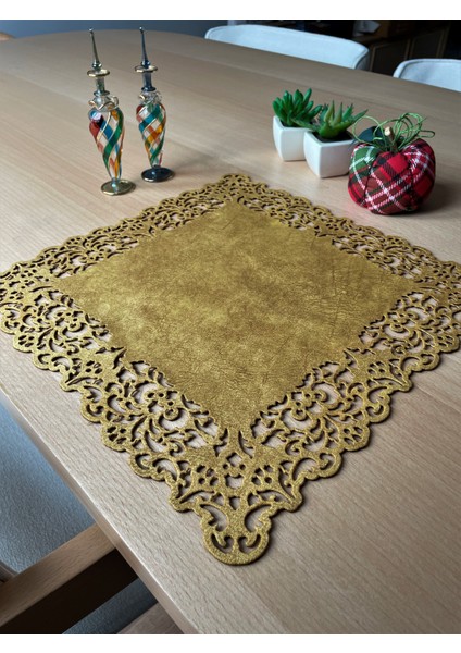 Hardal Sarısı Süet Kumaş Kare Amerikan Servis Takımı Supla 6'Lı 35 x 35 cm