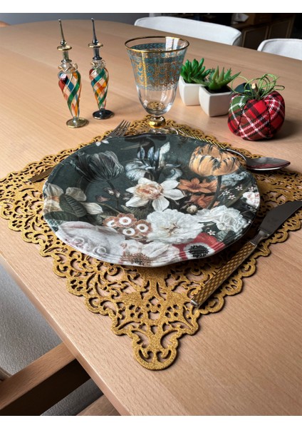 Hardal Sarısı Süet Kumaş Kare Amerikan Servis Takımı Supla 6'Lı 35 x 35 cm