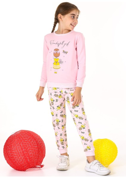 Wonderfull Girl Baskılı Pembe Kız Çocuk Takım