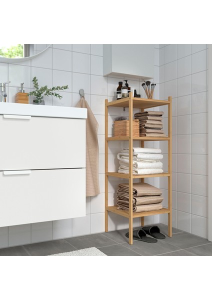 Bambu Banyo Raf Ünitesi 37X37X104 cm Meridyen Dükkan Kare Model 4 Kat Banyo Düzenleyici Doğal