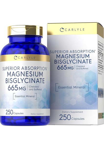 Magnesium Bisglycinate 665 mg 250 Kapsul Buffered Chelated Essential Mineral Büyük Boy