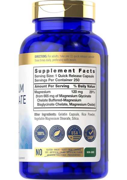 Magnesium Bisglycinate 665 mg 250 Kapsul Buffered Chelated Essential Mineral Büyük Boy fiyatları