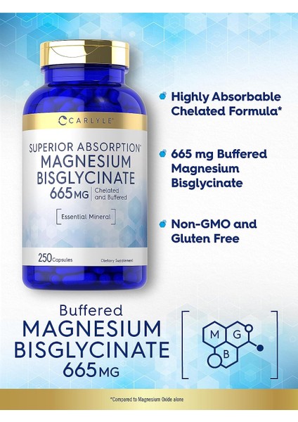 Magnesium Bisglycinate 665 mg 250 Kapsul Buffered Chelated Essential Mineral Büyük Boy modelleri