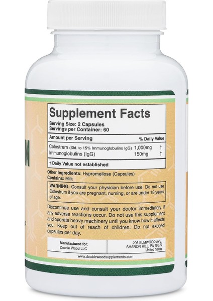Colostrum 1000 mg 120 Kapsul Contain 15% Igg Immunoglobulins 60 Servis