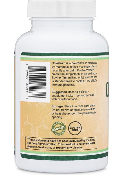 Colostrum 1000 mg 120 Kapsul Contain 15% Igg Immunoglobulins 60 Servis