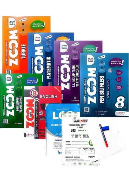 8.Sınıf Zoom 6'lı Tam Set-Yeni Baskı-(Aydın+Muba Yayınları Deneme+Faber Kalem+Silgi)