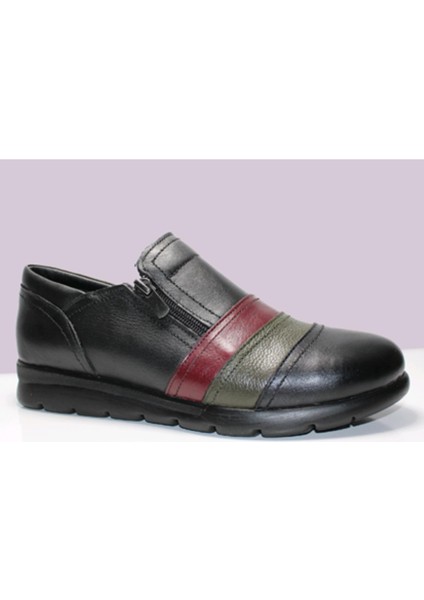 230 Ortopedik Deri Kadın Ayakkabısı Siyah Haki