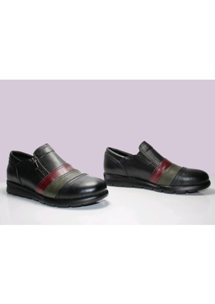 230 Ortopedik Deri Kadın Ayakkabısı Siyah Haki modelleri