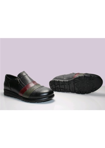 230 Ortopedik Deri Kadın Ayakkabısı Siyah Haki indirimleri