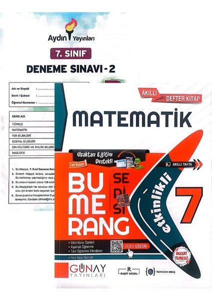 7.Sınıf Bumerang Matematik Defter&kitap-Yeni Baskı-(Aydın Yayınları Denemeli)