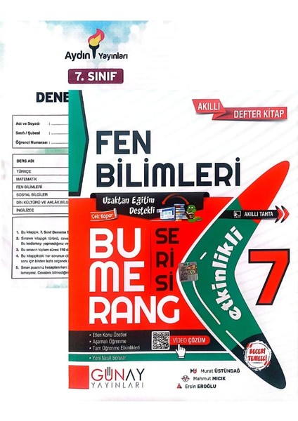 7.Sınıf Bumerang Fen Bilimleri Defter&kitap-Yeni Baskı-(Aydın Yayınları Denemeli)