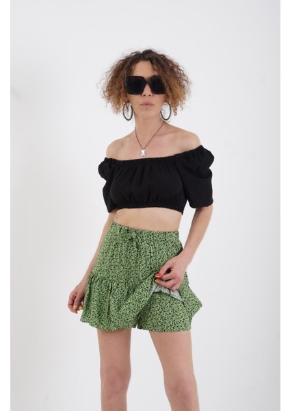 Siyah Arkası Çapraz Bağcıklı Crop Bluz